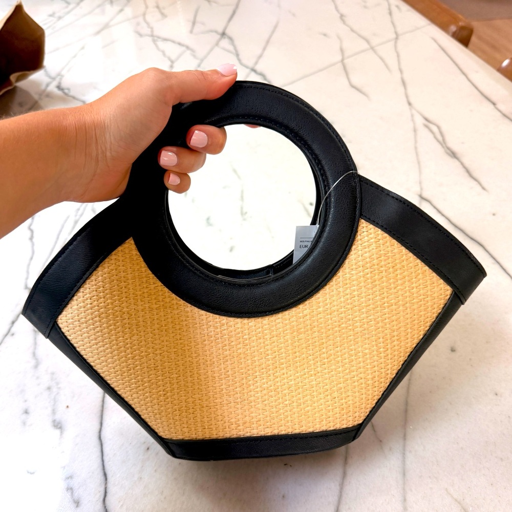 H&M black wicker raffia summer handbag purse NWT